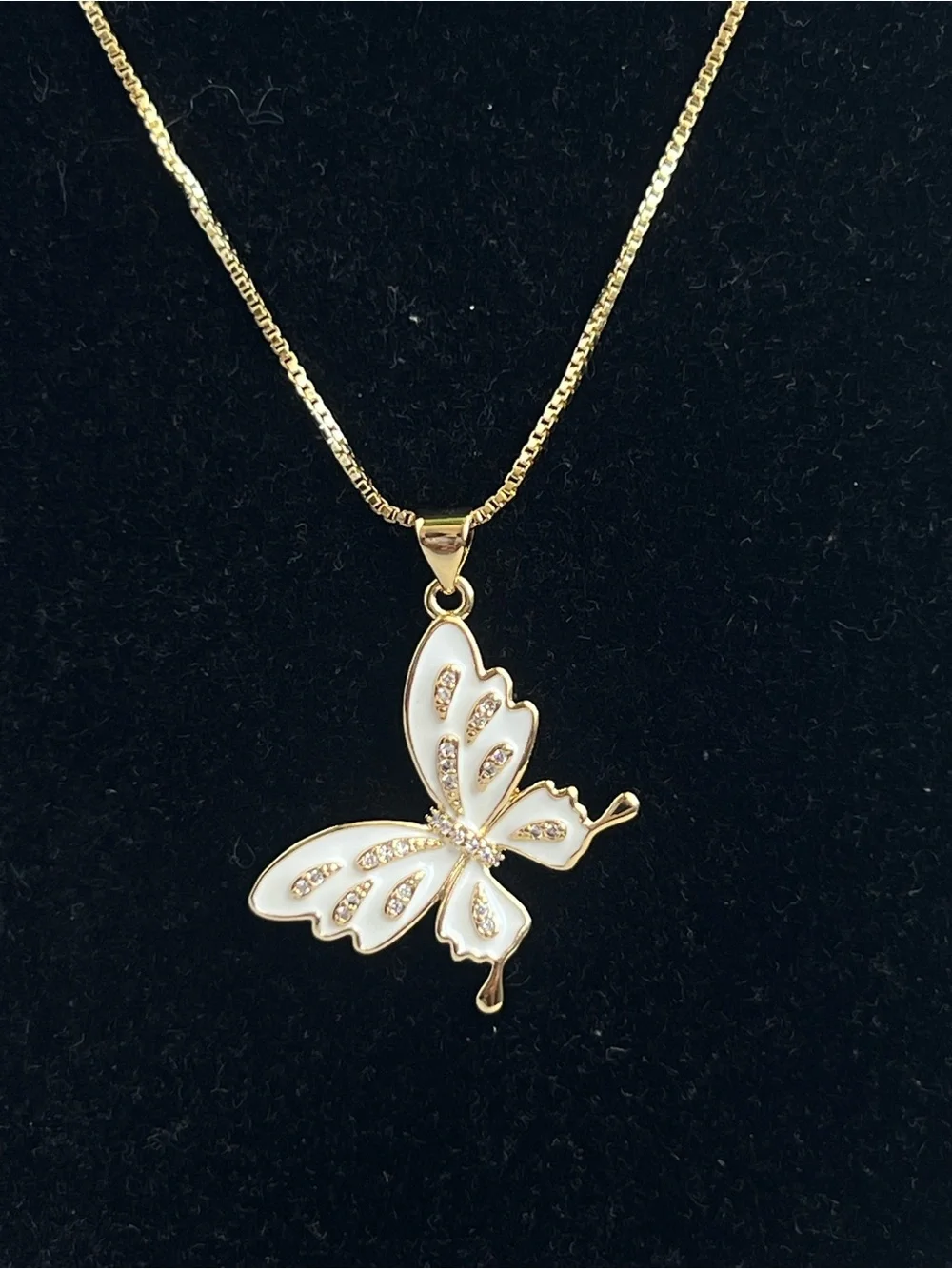 🩷- Gold, white and pavé Butterfly Pendant Necklace